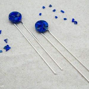 Lapis Lazuli Resin Hair Pin Hair Fork Silver Plated image 2