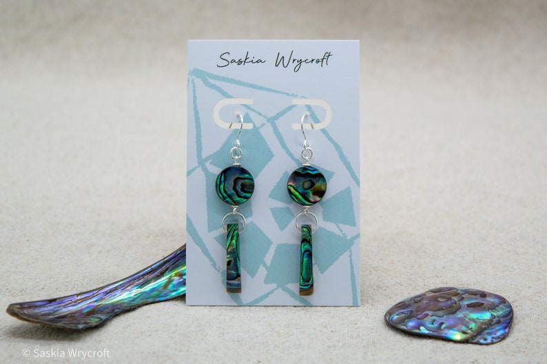 Abalone Shell Hook Earrings Silver Plated Sterling Silver image 5