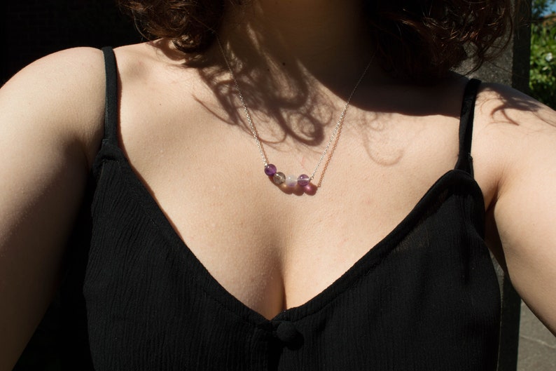 Fluorite Bar Necklace Silver Plated