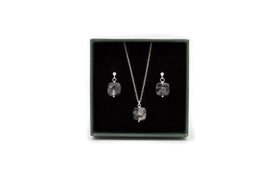 Tourmalinated Quartz Necklace and Earrings Gift Set | Sterling Silver