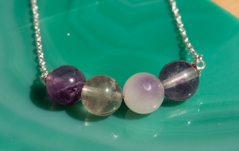Fluorite Bar Necklace Silver Plated