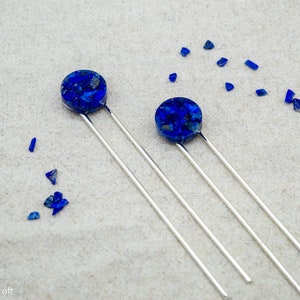 Lapis Lazuli Resin Hair Pin Hair Fork Silver Plated image 4