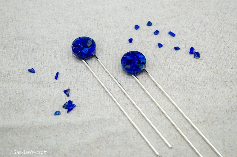 Lapis Lazuli Resin Hair Pin Hair Fork Silver Plated image 4