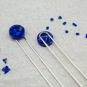 Lapis Lazuli Resin Hair Pin Hair Fork Silver Plated image 3