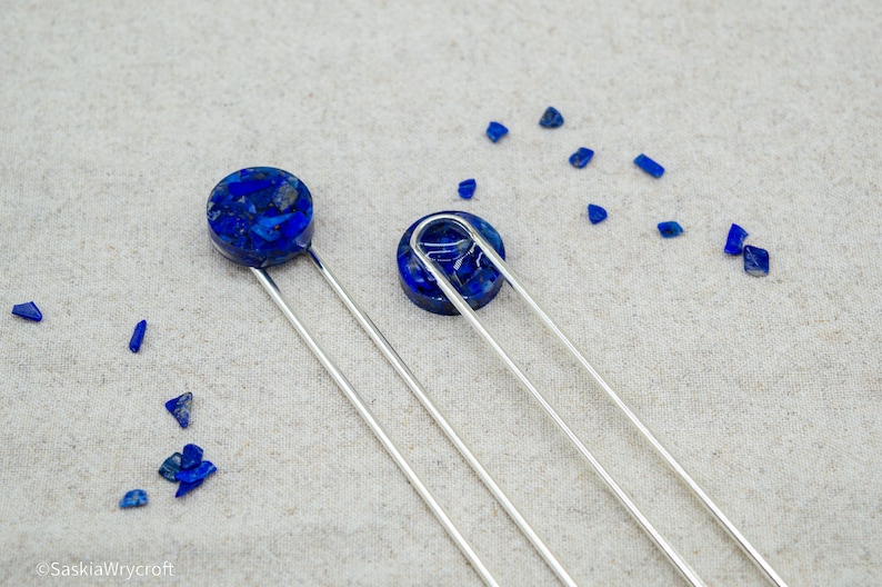 Lapis Lazuli Resin Hair Pin Hair Fork Silver Plated image 3