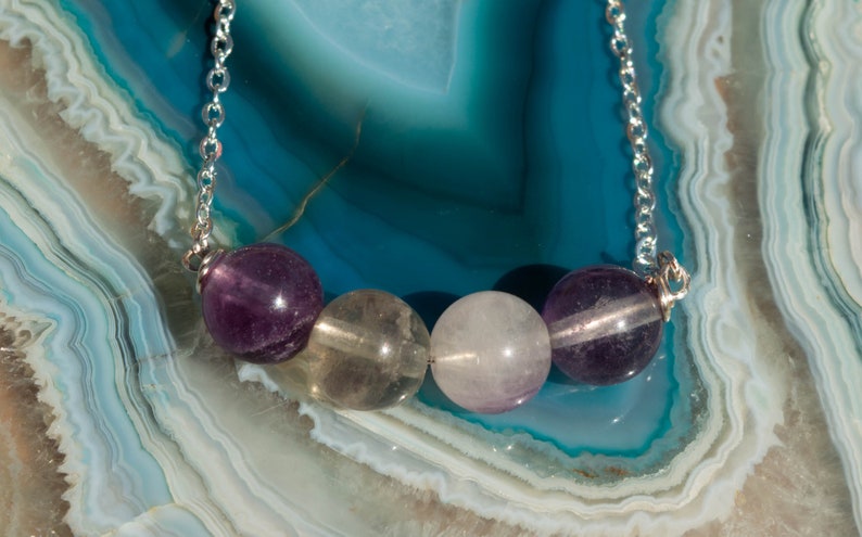 Fluorite Bar Necklace Silver Plated
