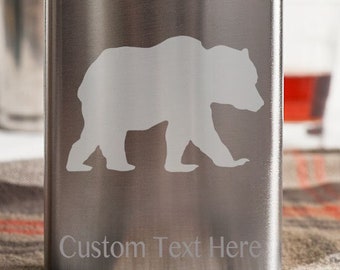 Black Bear Customizable Etched Stainless Steel Flask Barware Gift