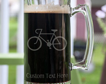Cyclist Speed Bicycle Customizable Etched Glassware Stein Beer Mug Barware Gift