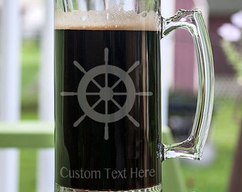 Captain's Wheel Customizable Etched Glassware Stein Beer Mug Barware Gift