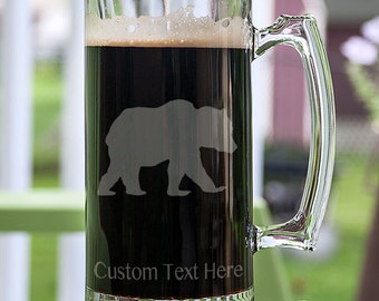 Black Bear Customizable Etched Glassware Stein Beer Mug Barware Gift