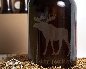 Moose Customizable Customizable Etched Glassware Beer Growler Barware Gift