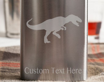 T-Rex Dinosaur Customizable Etched Stainless Steel Flask Barware Gift