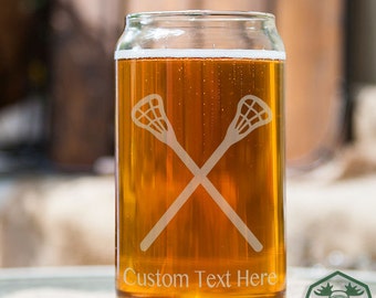 Lacrosse Sticks Customizable Etched Glassware Beer Can Glass Barware Gift
