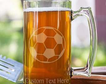 Soccer Ball Customizable Etched Glassware Stein Beer Mug Barware Gift