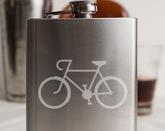 Cyclist Speed Bicycle Customizable Etched Stainless Steel Flask Barware Gift