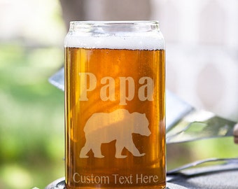 Papa Bear Customizable Etched Glassware Beer Can Glass Barware Gift