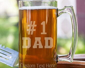 Number 1 Dad Typography Customizable Etched Glassware Stein Beer Mug Barware Gift
