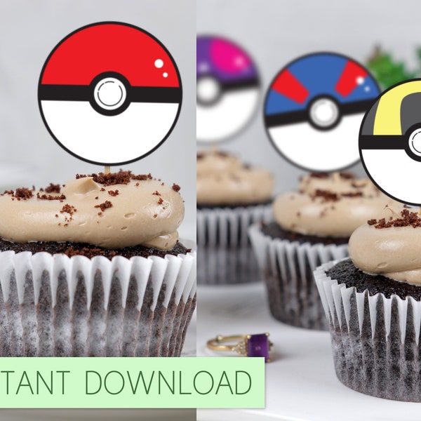 INSTANT Download, Pokémon Pokeball cupcake toppers, Pokémon cute pokeball, Great Ball, Ultra Ball, Master Ball, Premier Ball, Pokemon Go