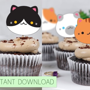 Cat Cupcake Toppers INSTANT download, Kawaii Cupcake Kitties, Kitten Cupcake Toppers, Meow!