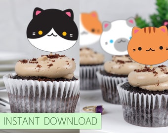Cat Cupcake Toppers INSTANT download, Kawaii Cupcake Kitties, Kitten Cupcake Toppers, Meow!