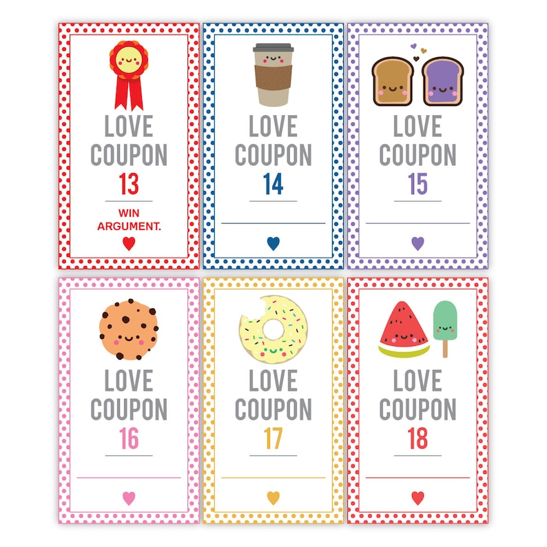 Printable Romantic Love Coupons INSTANT DOWNLOAD Valentines Etsy