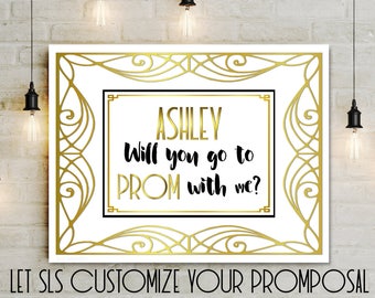 Personalized Prom Proposal, Printable Promposal poster, CUSTOM white gold Prom Invitation, large will you go to prom?  Jpg 5x7 8x10 14x18