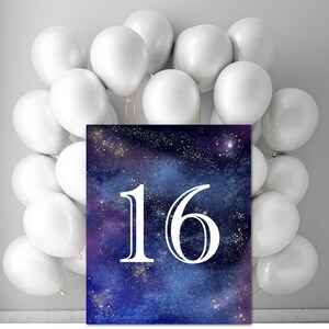 Decorazione per la festa del 16° compleanno, poster stampabile della galassia numero sedici, accessorio per la festa spaziale per i sedicenni, arte celeste digitale, arte murale della notte stellata