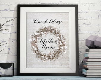 Printable Knock Please Mother&#39;s Room Door sign for home office, Nursery Wall Decor, gift for breastfeeding mother 4x6 5x7 to 16x20 jpg