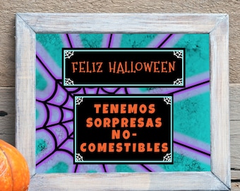 Printable Trick-or-Treat Yard Sign, Feliz Halloween, Sorpresas No Comestibles | Apto para Alergias | Allergy Friendly Teal Pumpkin Project