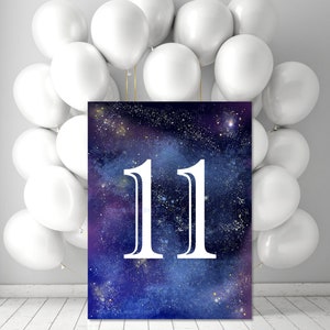 Numero stampabile 11, decorazioni spaziali per la festa di compleanno dell'11° anno, poster della galassia cosmica per bambini o bambine di 11 anni Jpg 4x6 a 14x18