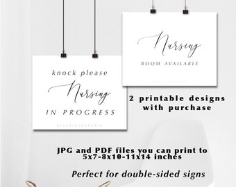 Printable Breastfeeding Room Double Sided Door Signs -  Knock Please Nursing in Progress and Nursing Room Available, 5x7 8x10 11x14 Jpg Pdf