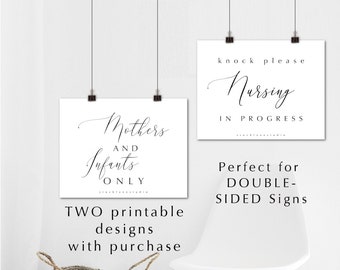Printable Nursing Room Sign DIY 2 Sided Sign, Knock Please Nursing in Progress and Mothers and Infants Only Jpg Pdf 4x6 5x7 to 14x18