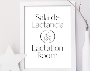 Spanish Lactation Room Sign, Printable Bilingual Breastfeeding Office Door Sign: "Sala de Lactancia" English Spanish Nursing Room, 5x7-18x24