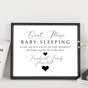Cartello stampabile "Silenzio, per favore, il bambino sta dormendo", "Non bussare, suonare il campanello", "Non disturbare", regalo per baby shower, cartello per la porta della cameretta, da 7x5 a 18x14 JPG PDF
