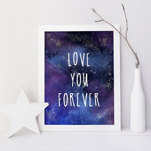 Arte imprimible con cita romántica "Te amo por siempre", letrero digital de San Valentín con galaxia, tarjeta de 5x7 con cielo estrellado, póster de 20x24 (jpg)