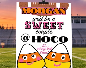 Personalized Homecoming Promposal Sign, 'Sweet Couple' Candy Corn Printable Hoco Poster,  Halloween Theme Ask to Dance, Custom (PDF JPG)