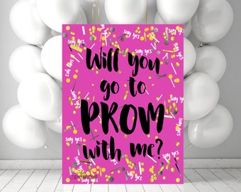 Printable PINK Promposal Sign, Say Yes confetti Prom 2024 Poster or card, You Print jpg pdf 5x7 up to  20x24