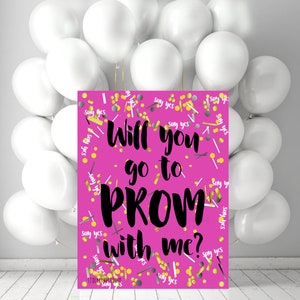 Druckbares PINK-Proposal-Zeichen, Sag ja, Konfetti Prom 2025 Poster oder Karte, Sie drucken jpg pdf 5 x 7 bis 20 x 24