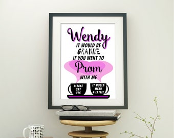 Custom Coffee Promposal, Printable Personalized Ask to Prom or HoCo 2024 sign, It would mean a latte,  5x7- 18x24 JPG PDF