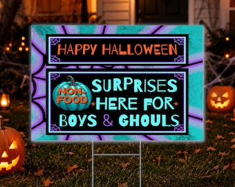 Trick or Treat Yard sign, Allergy-Friendly Treats Teal Pumpkin Halloween Sign with Spider Web,  (Printable JPG 5x7-18x24)