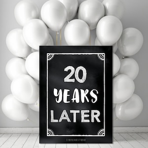 Decorações para festa de reunião do ensino médio para impressão da turma de 2005 20ª reunião, vinte anos depois Placa de aniversário jpg pdf 5x7 a 18x24 20x24