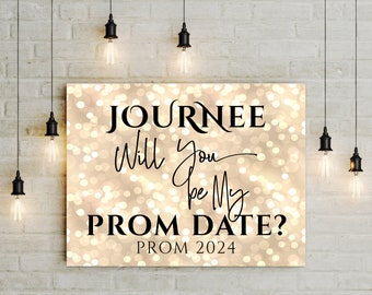 Prom Proposal 2024 Printable Personalized Promposal Sign, Will you be my Prom Date, Bokeh background gold pink blue, 5x7 - 18x24 yard sign