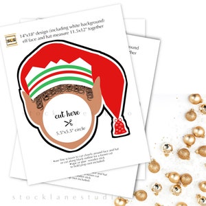 Christmas Party Selfie Station Set of 4 Four Printable Elf Face Cutout Photo Props for Photo Booth, 14x18 jpg pdf image 2