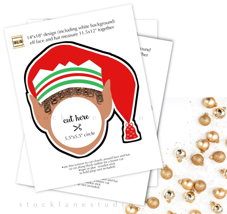 Christmas Party Selfie Station Set of 4 Four Printable Elf Face Cutout Photo Props for Photo Booth, 14x18 jpg pdf image 2