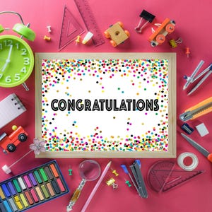 Printable Congratulations Poster with confetti background, Graduation Retirement Party Sign, 5x7 to 18x24 banner Jpg pdf