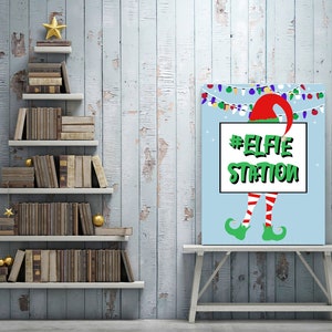 Christmas Party Selfie Station Set of 4 Four Printable Elf Face Cutout Photo Props for Photo Booth, 14x18 jpg pdf image 10