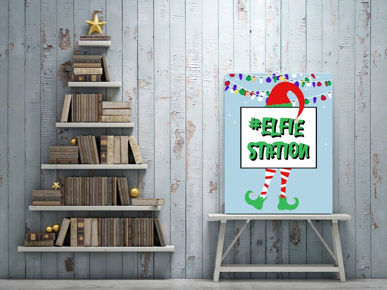 Christmas Party Selfie Station Set of 4 Four Printable Elf Face Cutout Photo Props for Photo Booth, 14x18 jpg pdf image 10