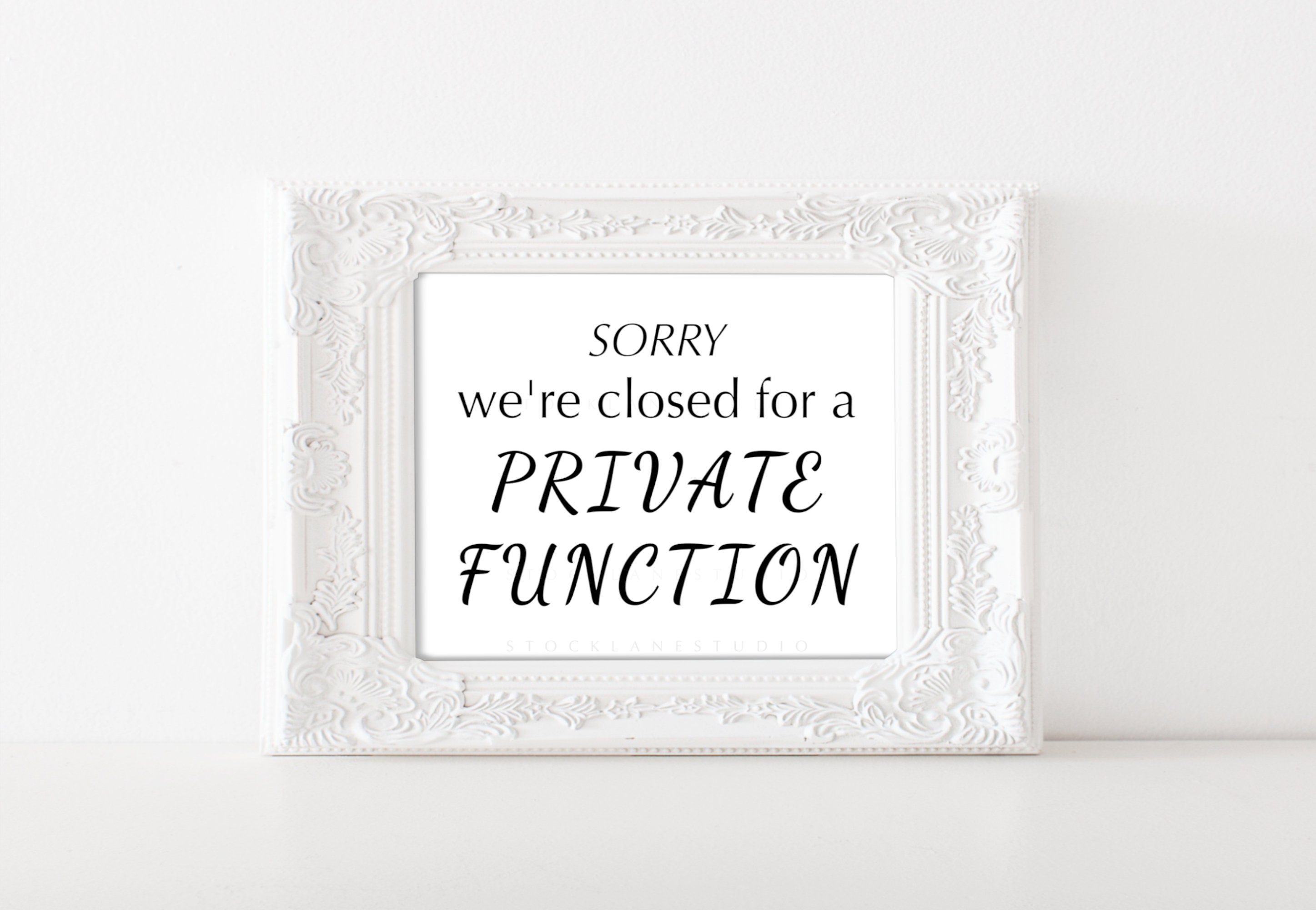 Work Function Sign Printable Private Function Sign: Elegant Minimalist Black and White ...