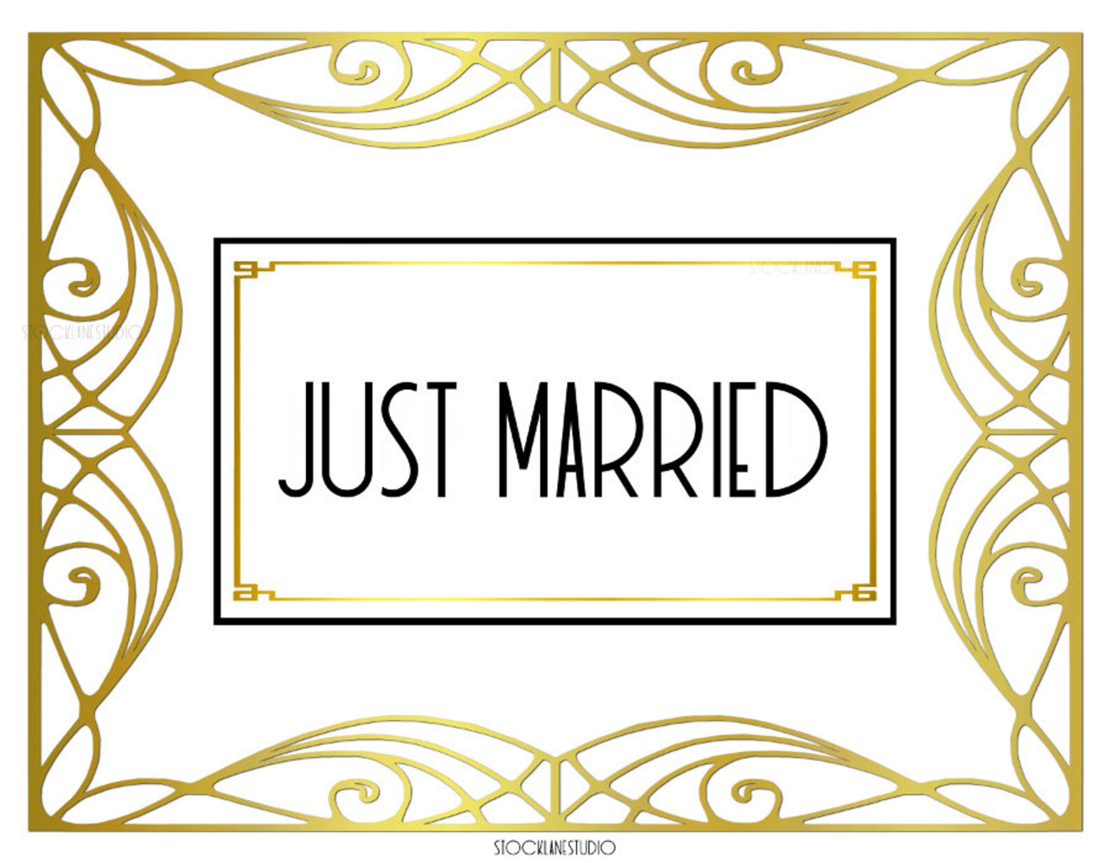 Just Married Printable Wedding Sign Gold White Art Deco Style | Etsy Canada