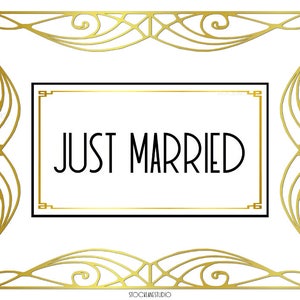 Just Married Printable Wedding Sign Gold White Art Deco Style | Etsy
